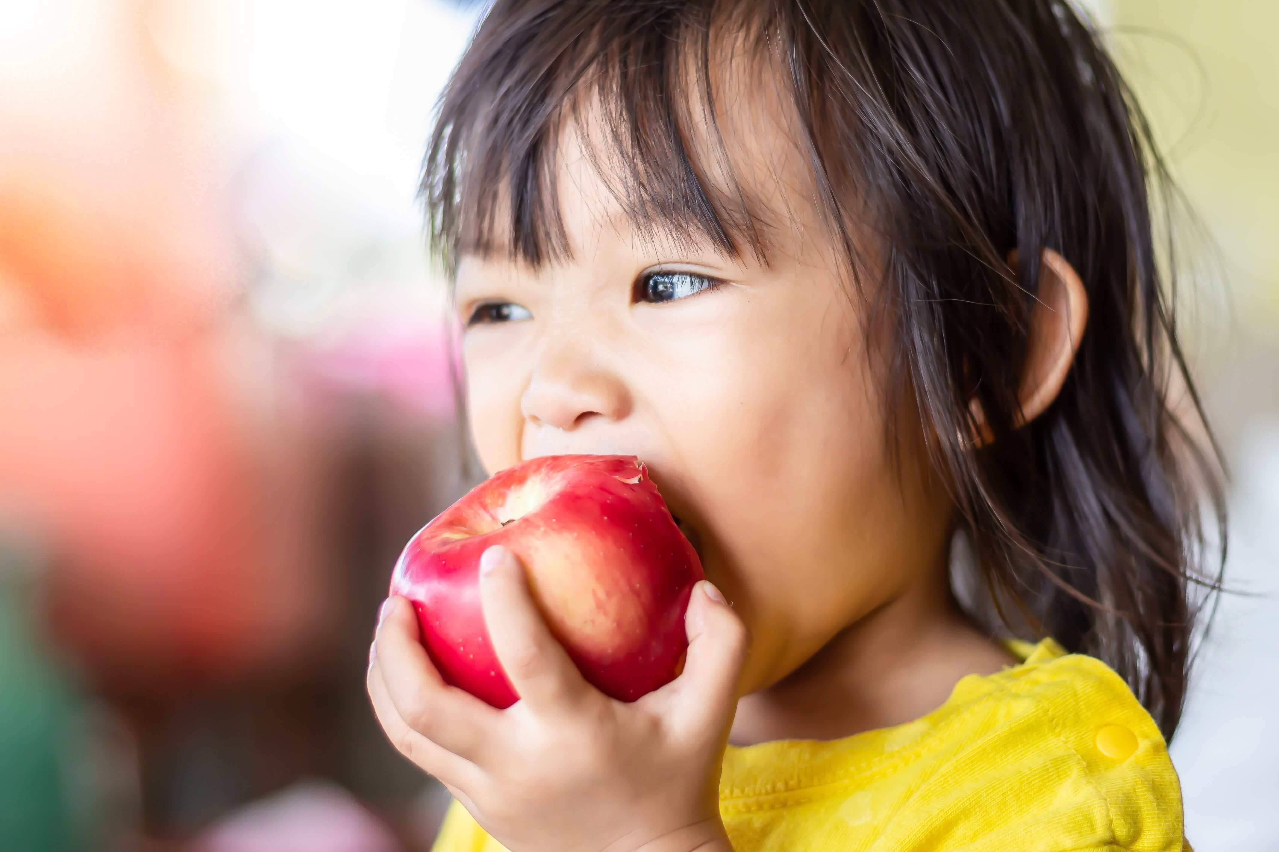 女の子がりんごを食べている写真